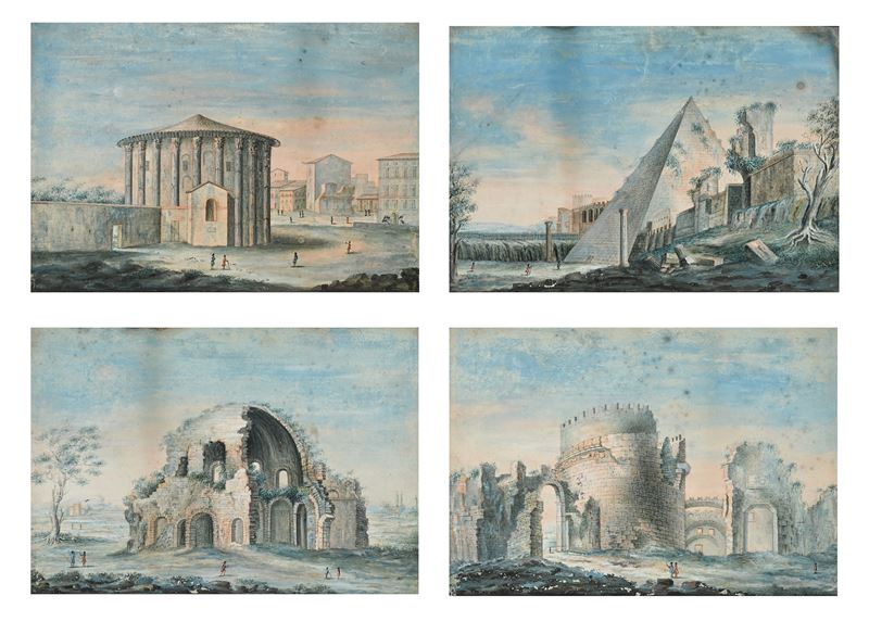 Scuola Romana della Fine del XVIII Secolo - “vedute di Monumenti Classici Dell’antica Roma”