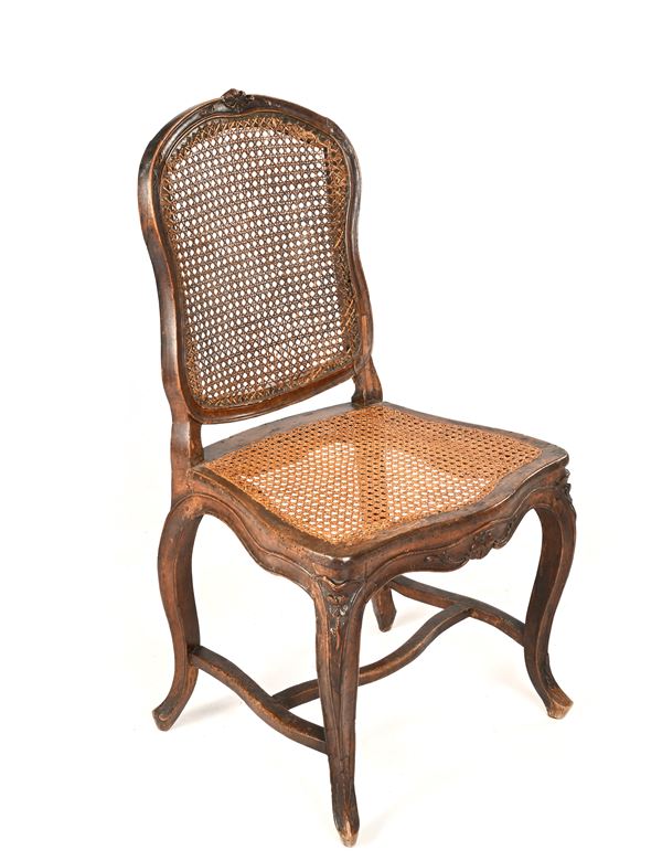 Sedia in legno scurito e paglia di Vienna, XVIII secolo