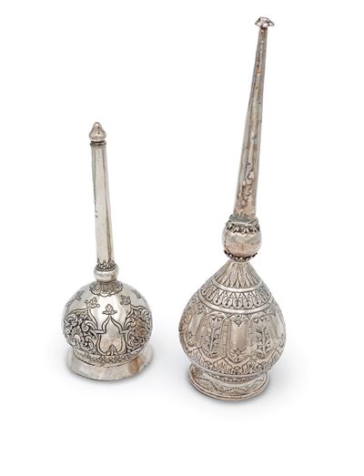 Due Bottiglie Porta Profumo in Argento, Arte Mediorientale, XIX Secolo