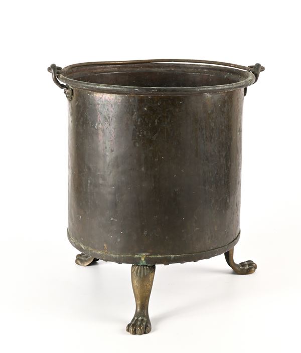 Braciere cilindrico in rame, XIX secolo