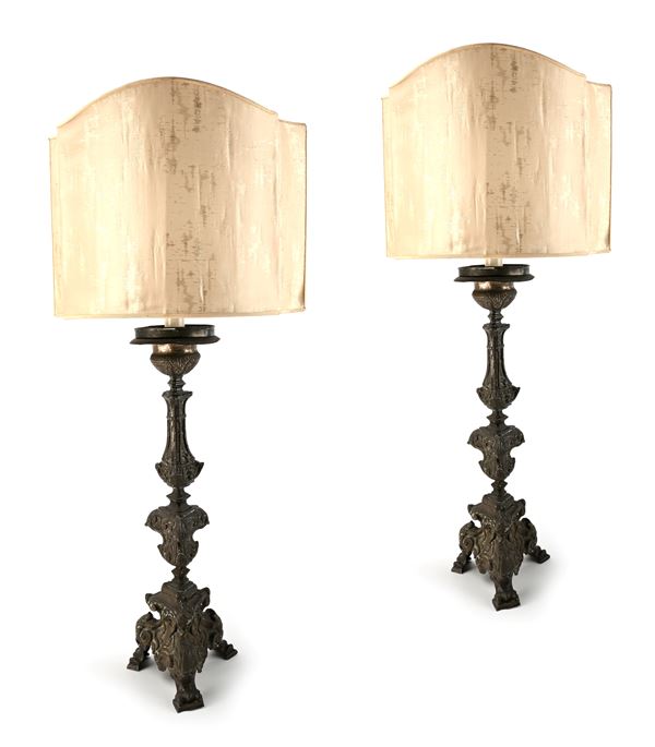 Coppia di torciere rivestite in metallo, XVIII secolo