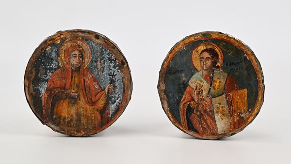Due antiche icone ortodosse di forma circolare