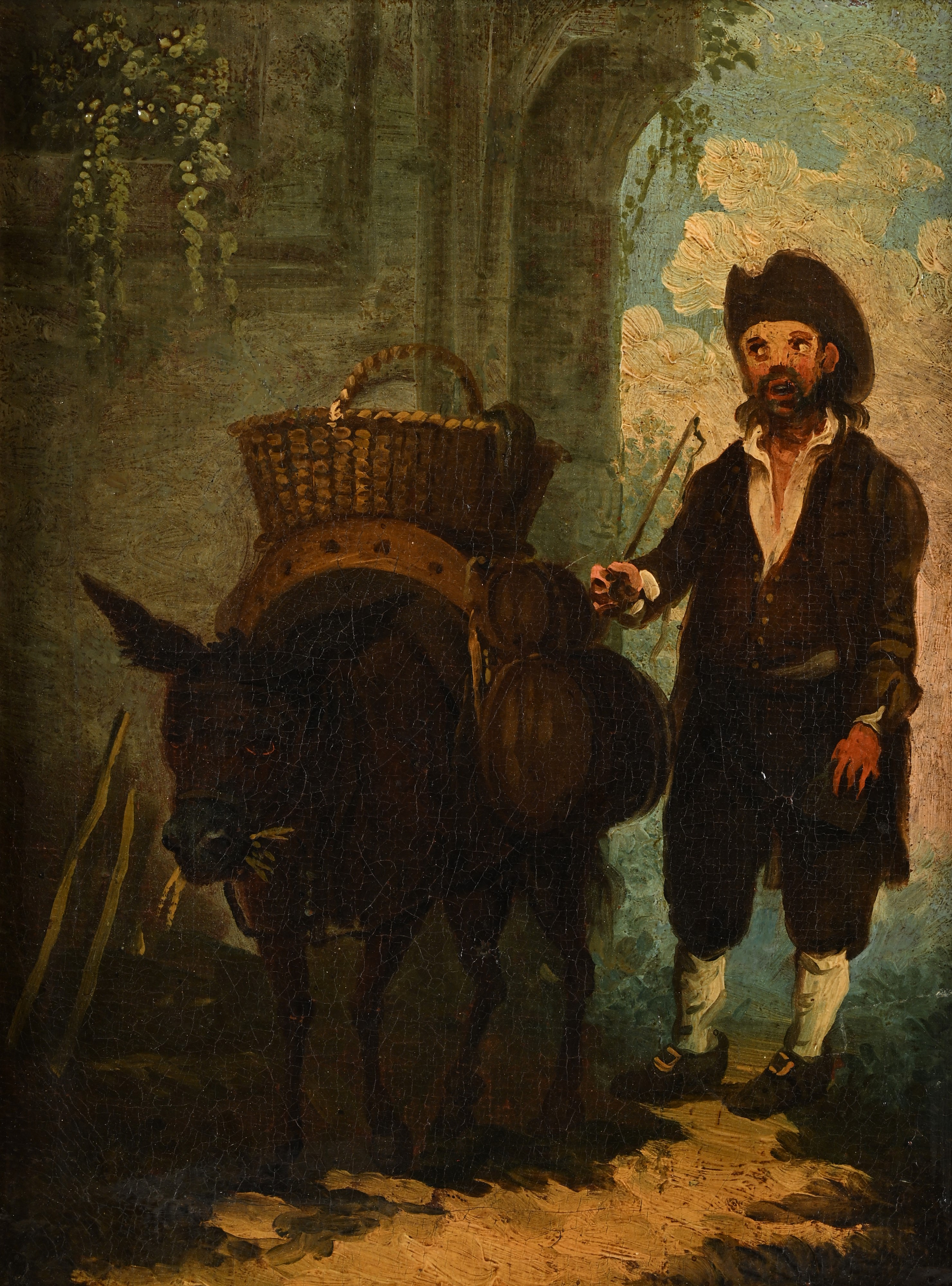 Scena di genere con figura di contadino e asinello