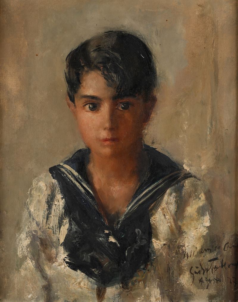 Guido Tallone - Ritratto di fanciullo in abito marinaro, olio su tela