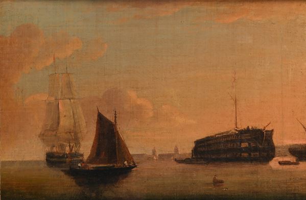 bastimenti al largo di una città