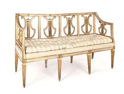 Divanetto in Legno Laccato Bianco e Oro, Toscana, XVIII Secolo