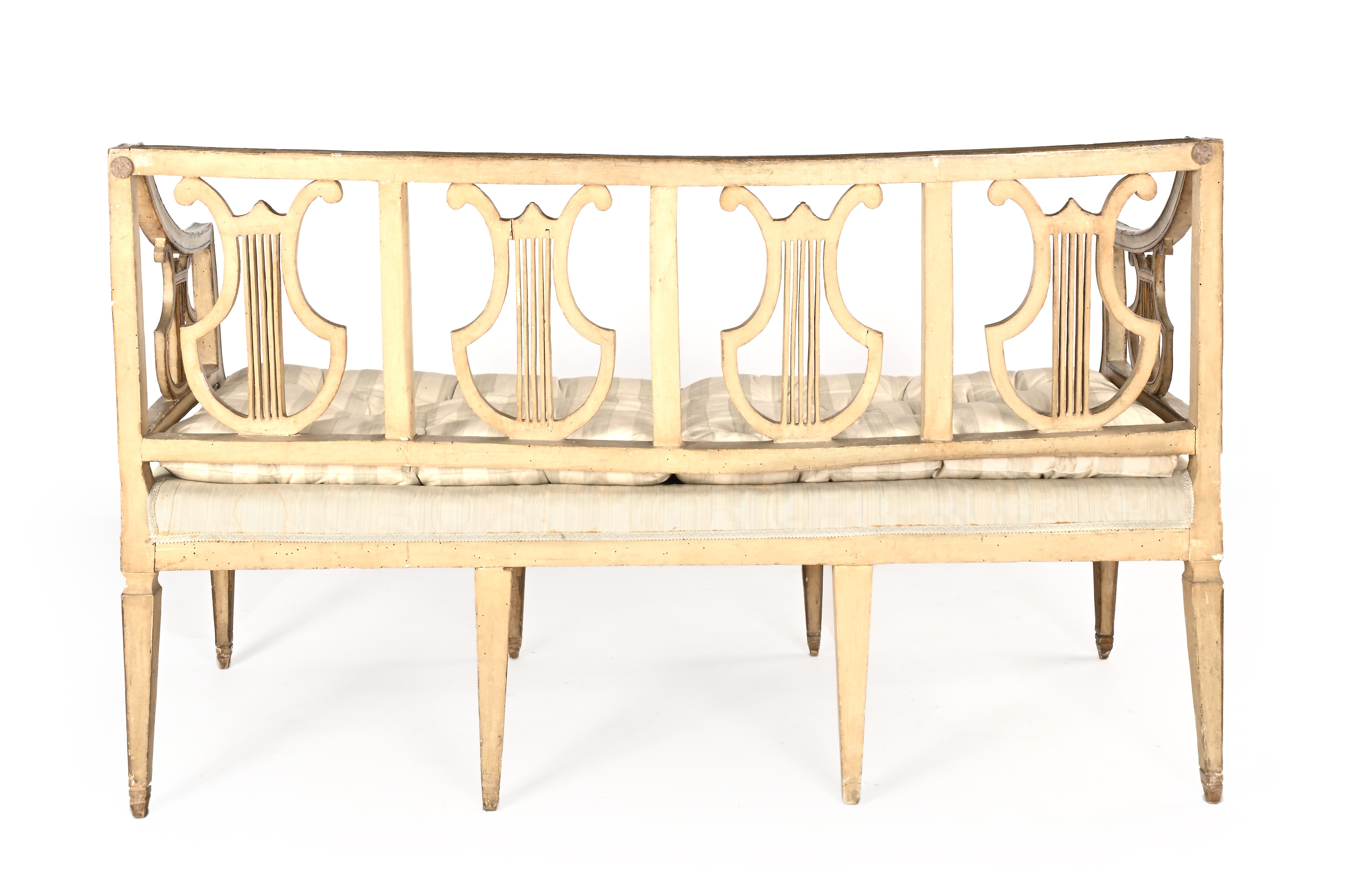 Divanetto in Legno Laccato Bianco e Oro, Toscana, XVIII Secolo