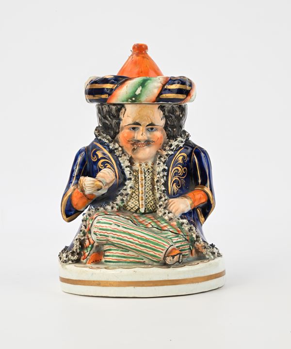 Philpot Toby tea caddy in ceramica policroma, Inghilterra, Staffordshire, XIX secolo