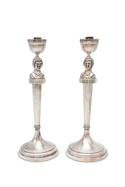 Coppia di Candelieri in Argento, Roma 1815, Orafo Angelo Giannotti