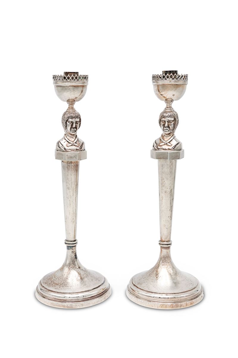 Coppia di Candelieri in Argento, Roma 1815, Orafo Angelo Giannotti