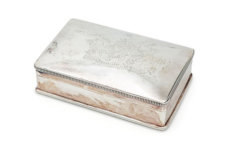 Scatola Portasigari in Argento con Stemma Nobiliare, Londra Giorgio III, 1800