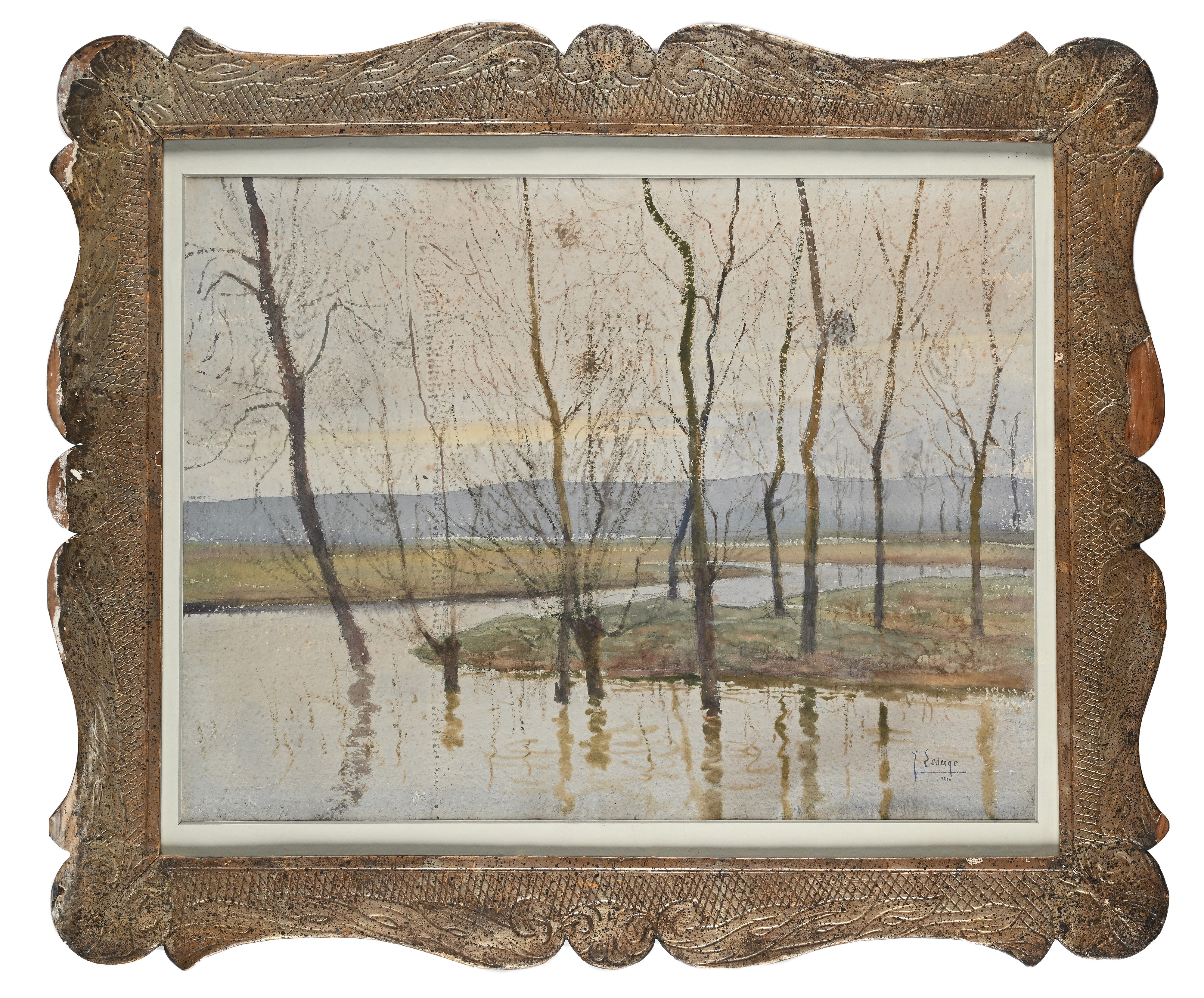 Joseph Lesage (scuola Francese Inizio del XX Secolo - Paesaggio Fluviale con Alberi Spogli