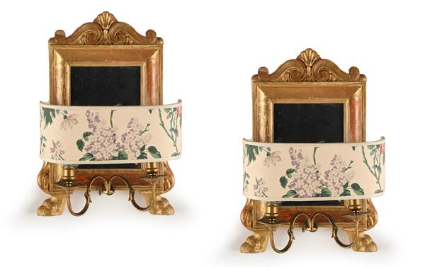 Coppia di carte gloria in legno dorato, XIX secolo