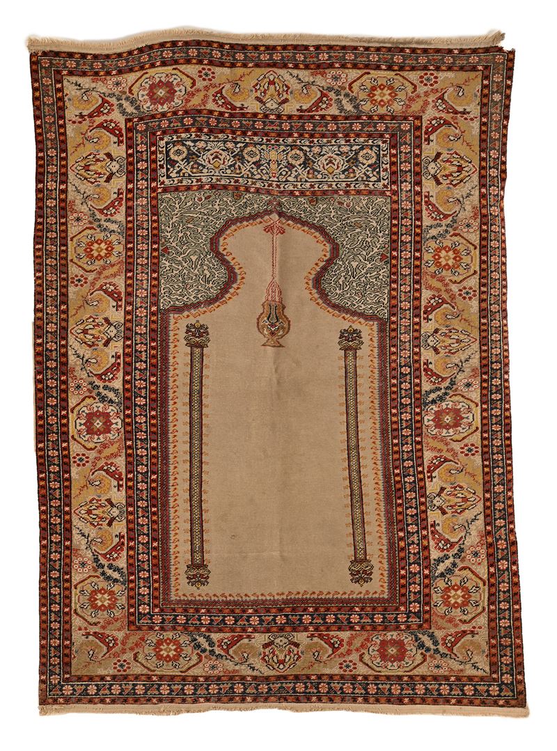 Tappeto da Preghiera Kaiseri Fondo Avorio, Anatolia, Inizi del XX Secolo