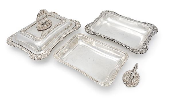 Coppia di portavivande rettangolari in sheffield, Inghilterra, XIX secolo