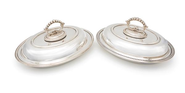 Due portavivande ovali in sheffield, Inghilterra, XIX secolo