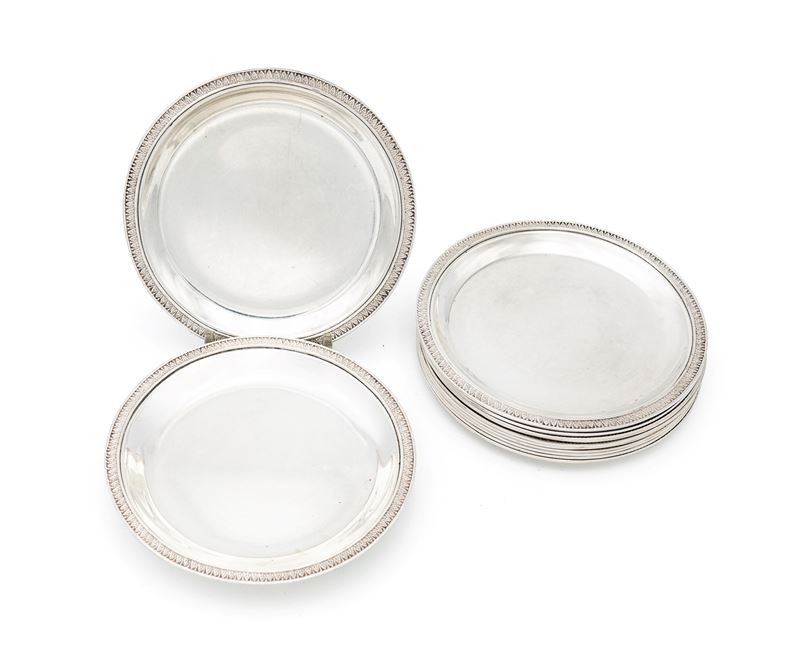 Dodici Piattini da Pane in Argento 800/000, Frugoni