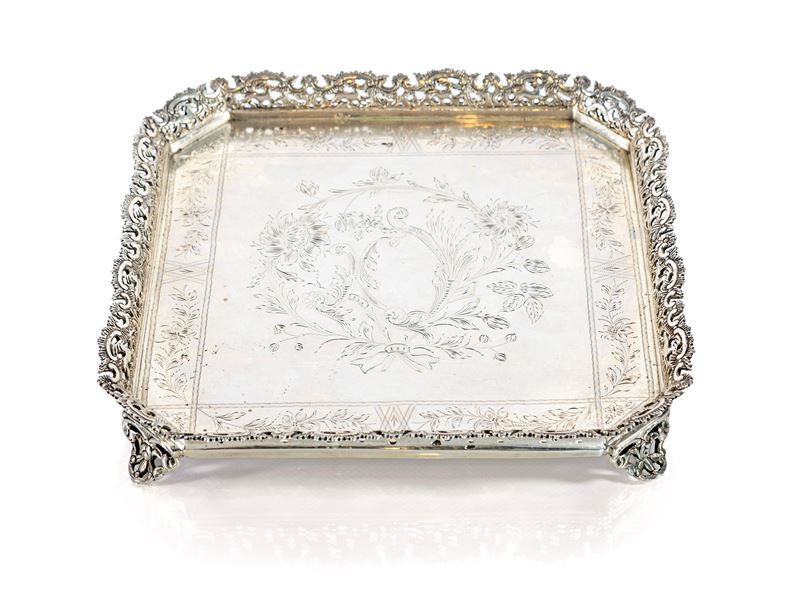 Vassoietto Quadrangolare in Argento, Medio Oriente, XIX Secolo