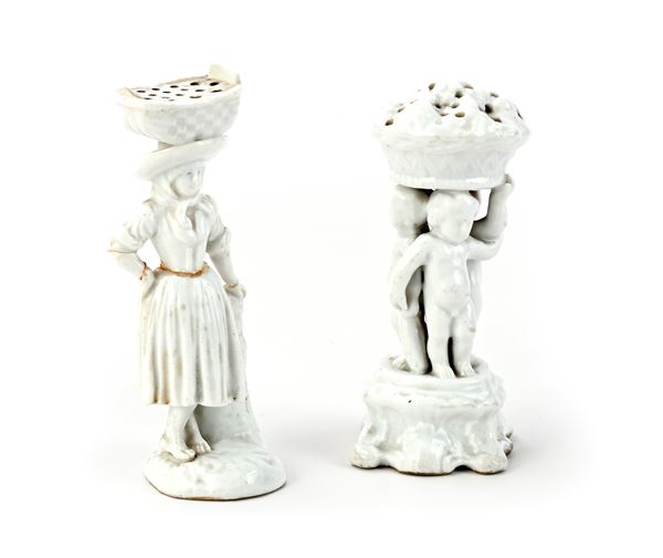 Due porta stecchini in ceramica bianca di diverse manifatture, XIX secolo