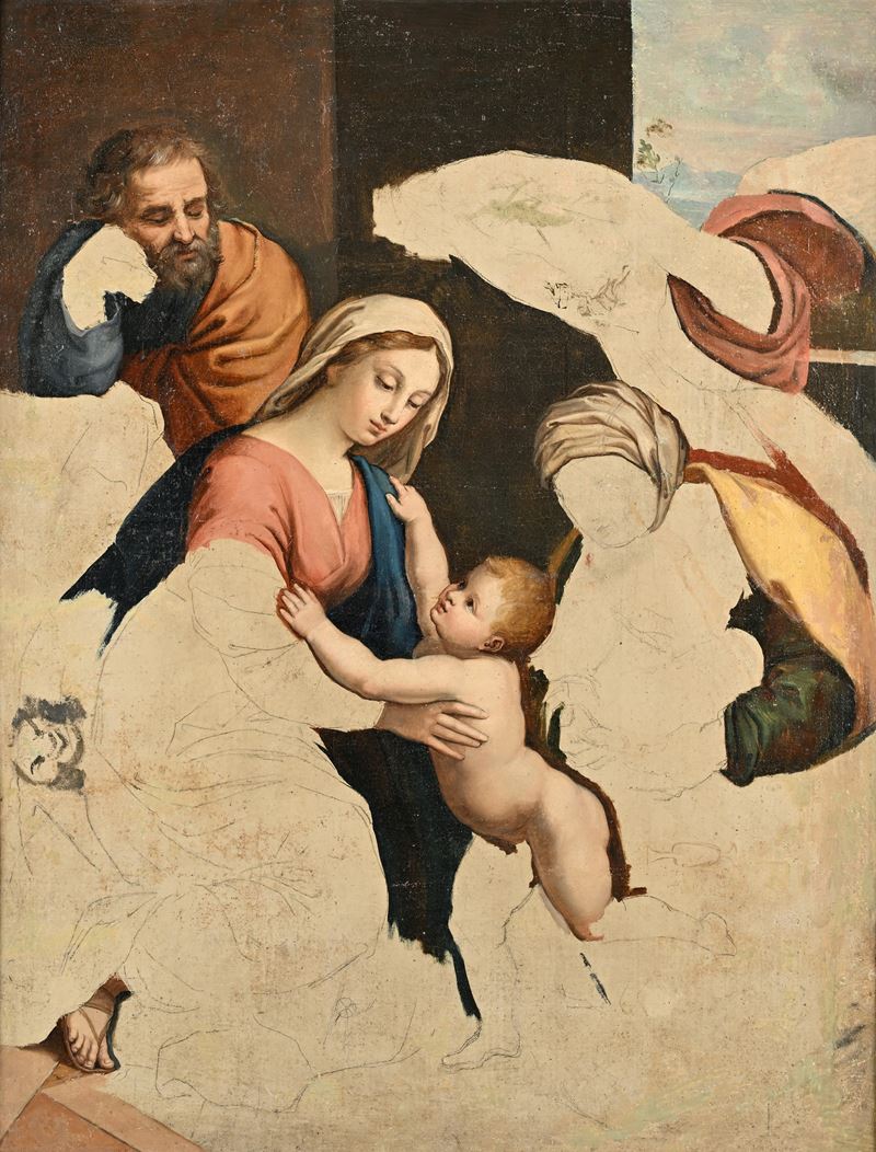 Sacra Famiglia - Dipinto Non Finito, Probabilmente XVIII Secolo
