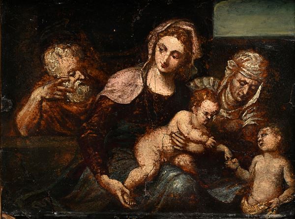 Pittore del XVIII secolo - Sacra Famiglia con San Giovannino e Santa Elisabetta