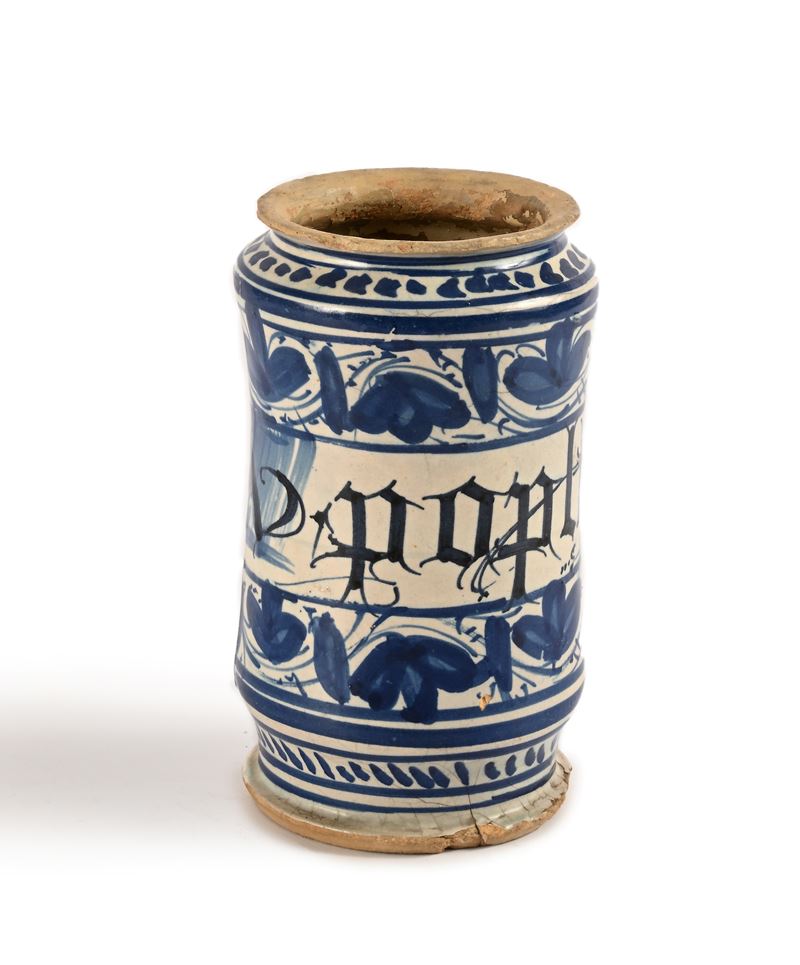 Albarello in Maiolica Bianca e Blu, Fornace di Venezia, XVII Secolo