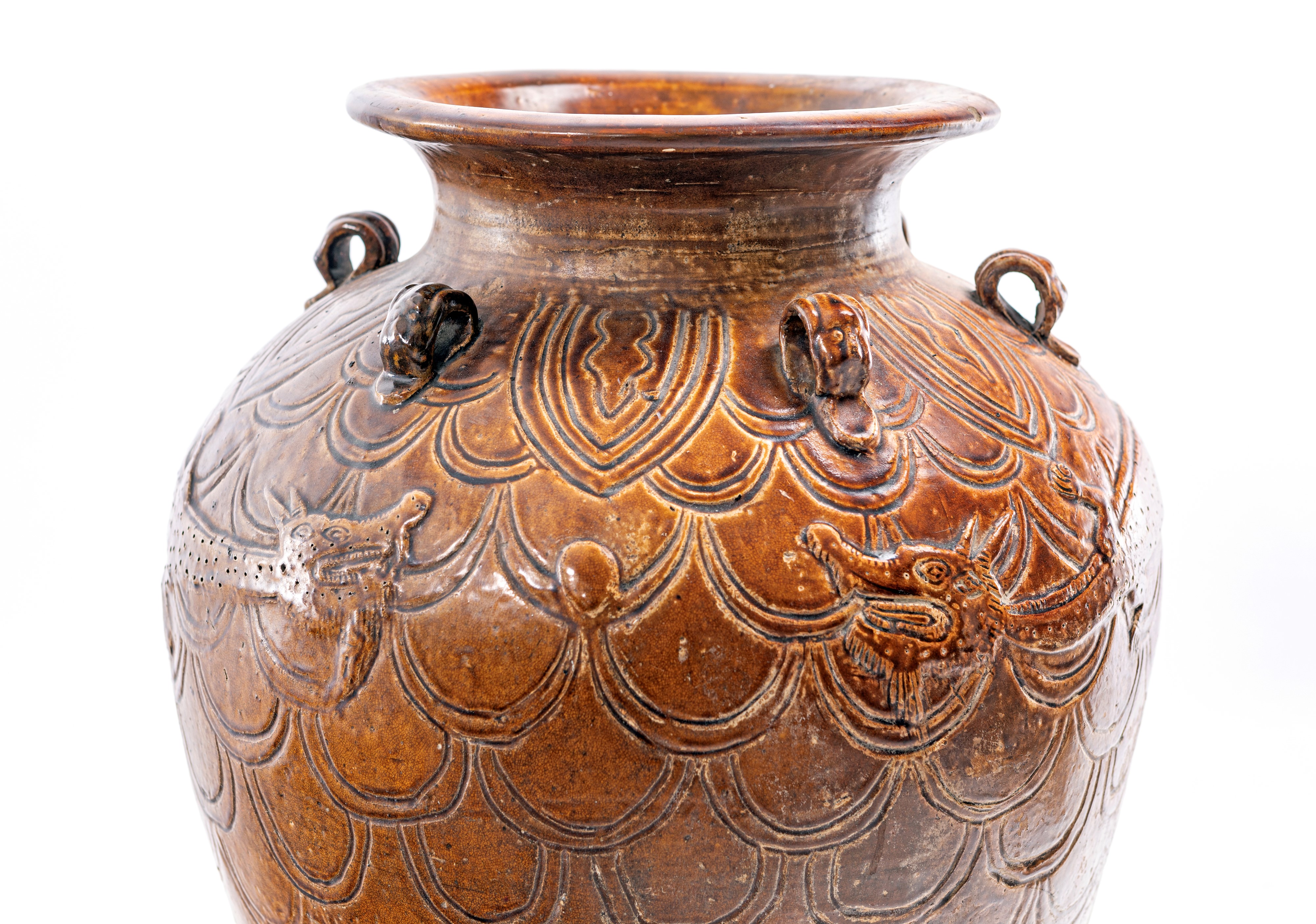 Grande Giara Martaban in Terracotta Invetriata in Monocromia Bruna, Inizi XX Secolo