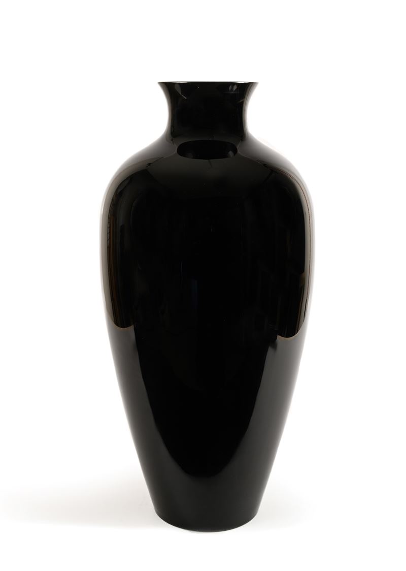 Venini Murano - Vaso Labuan in Vetro di Murano Nero Trasparente
