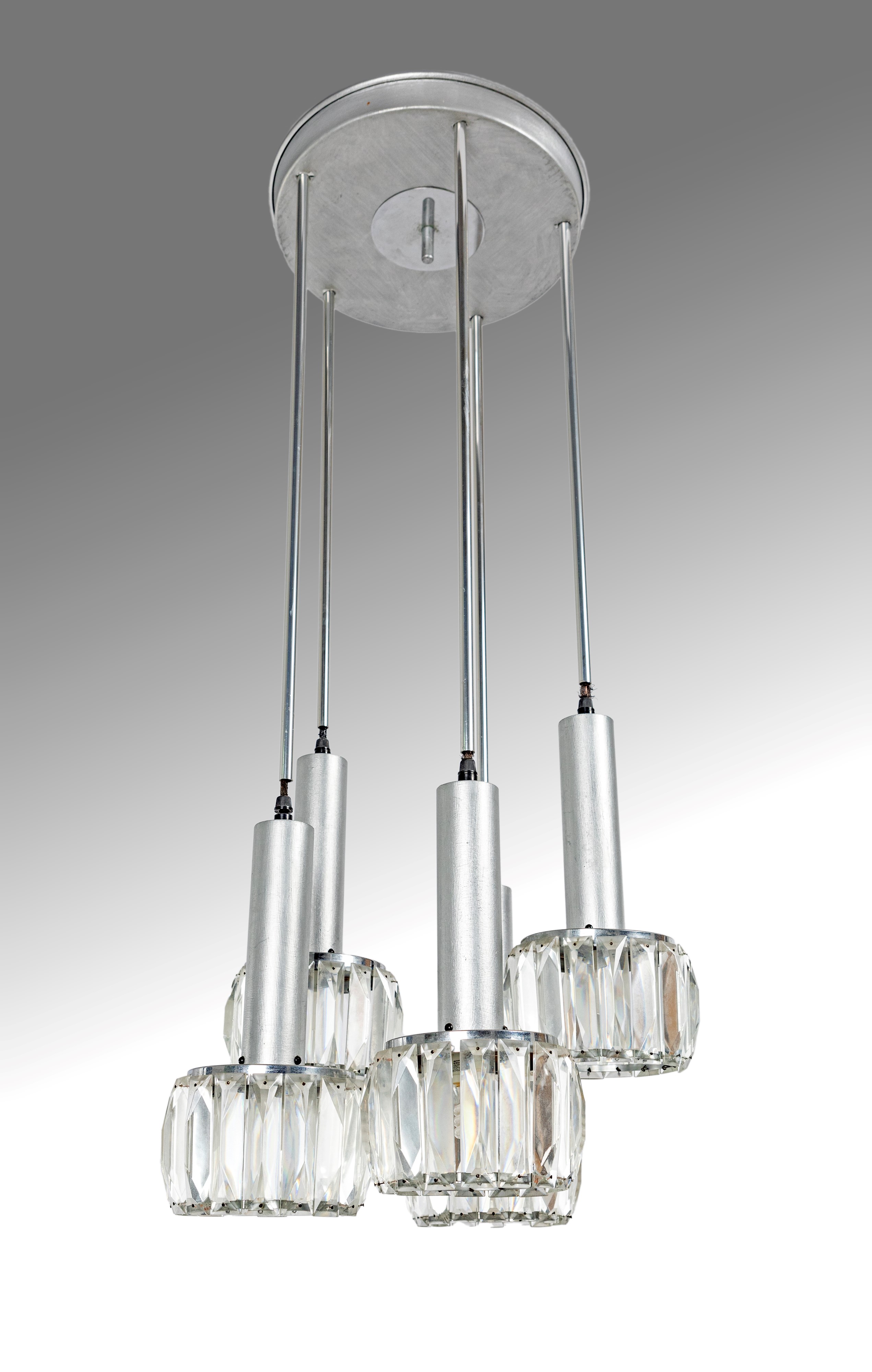 Lampadario a Cinque Luci da Soffitto in Metallo e Cristallo