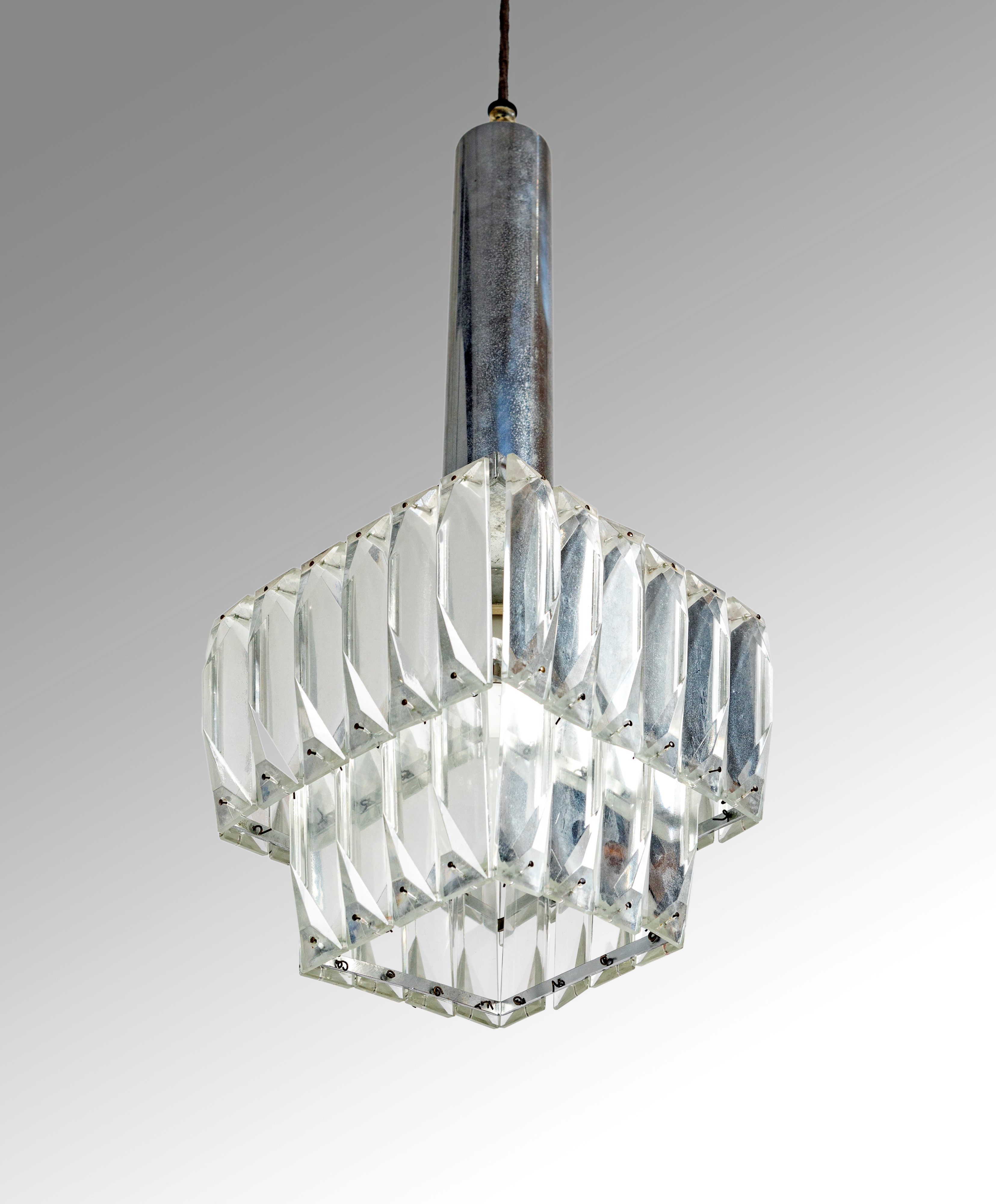 Lampadario da Soffitto in Metallo e Ciondoli in Cristallo