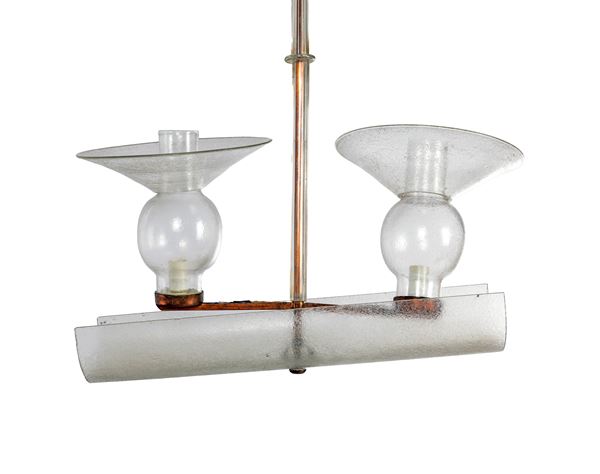 Lampadario da soffitto in vetro e rame