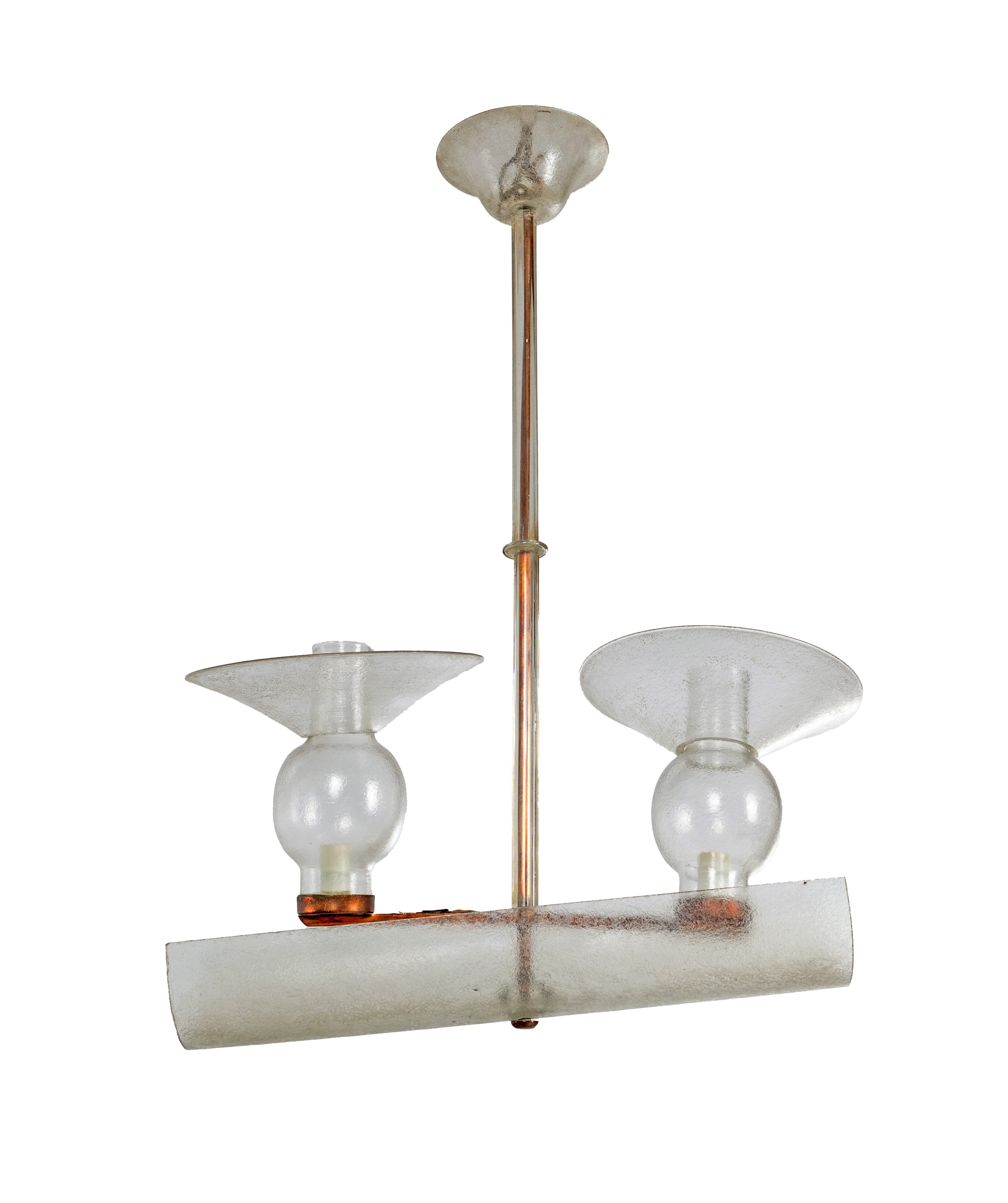 Lampadario da soffitto in vetro e rame