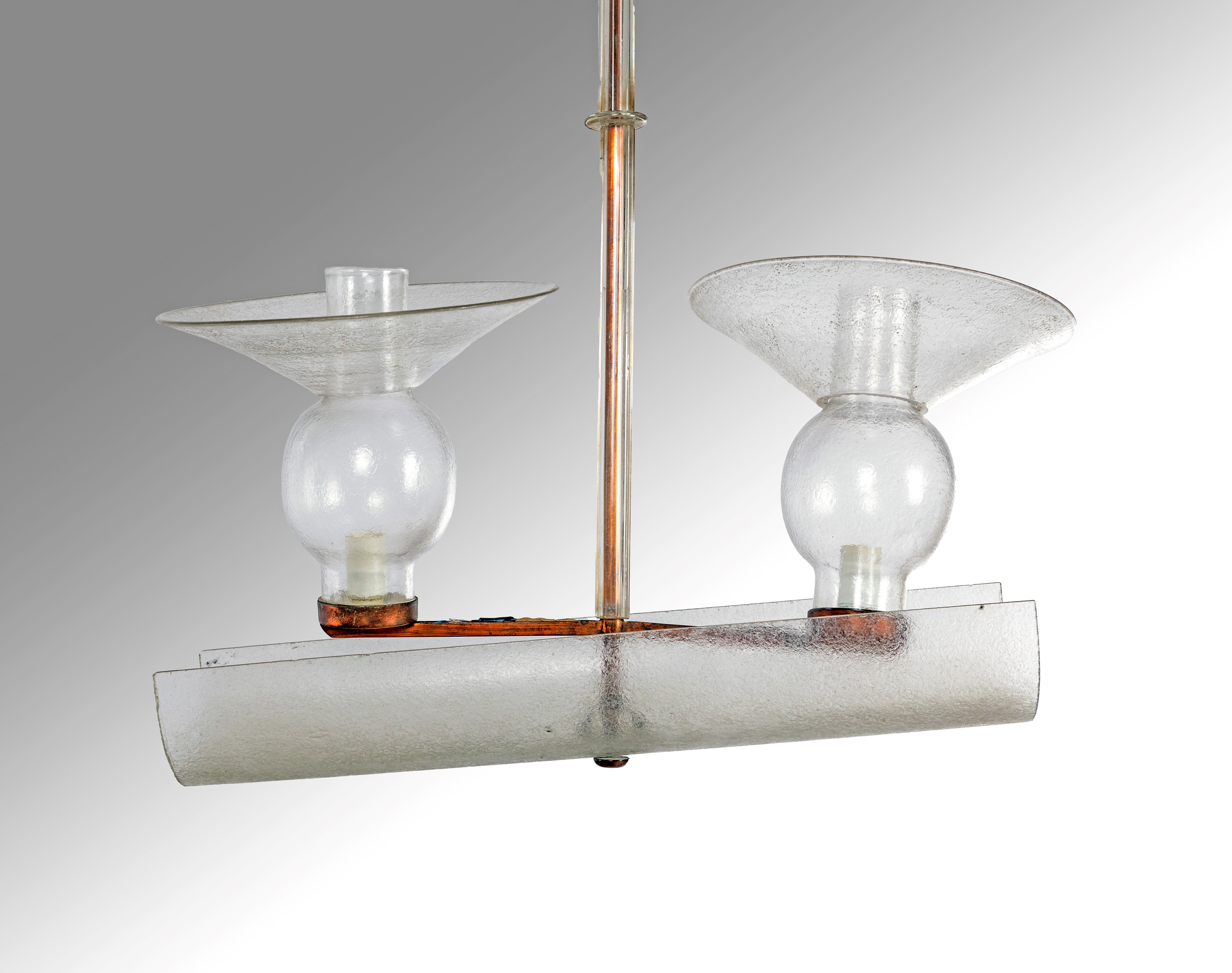 Lampadario da soffitto in vetro e rame