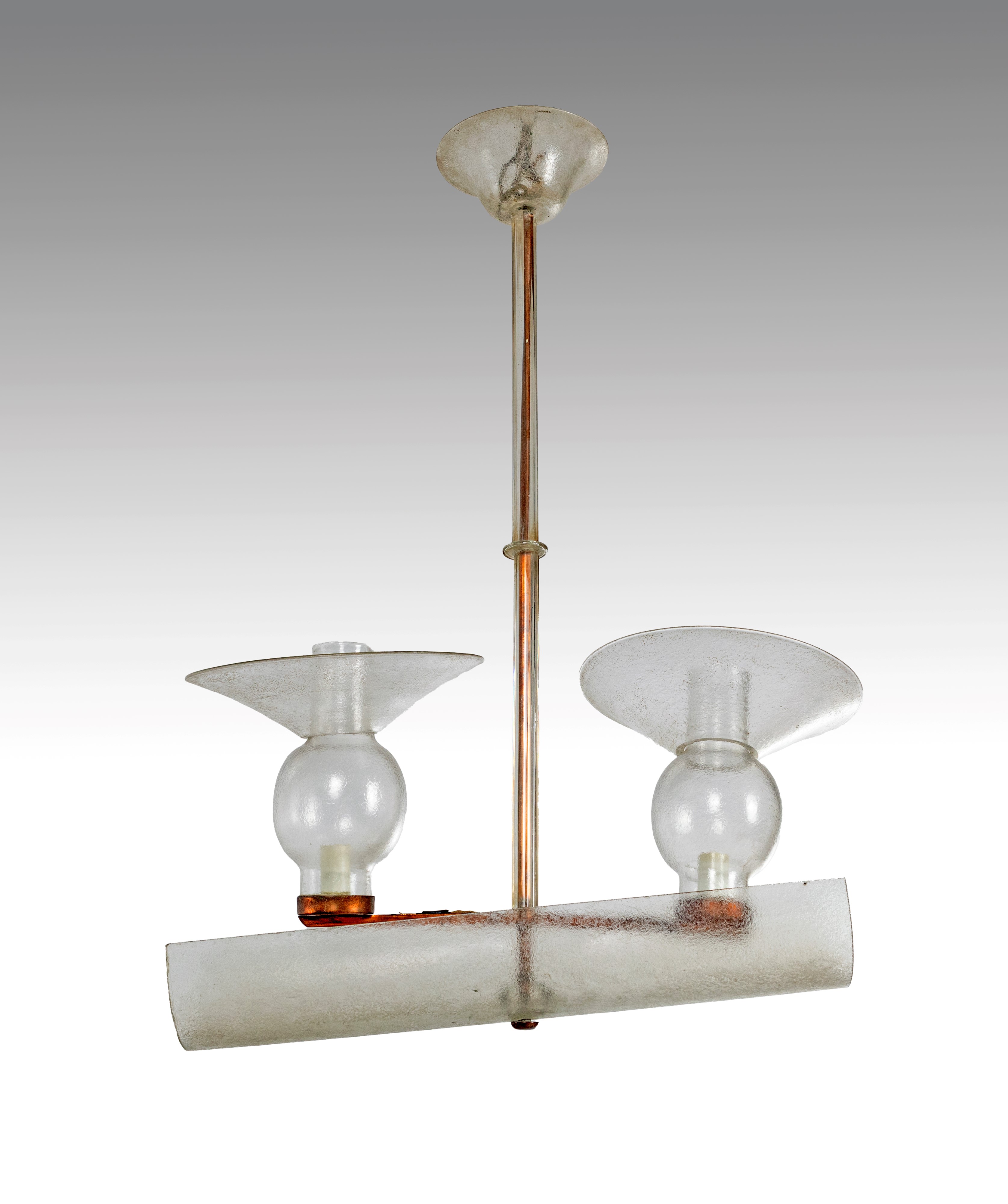 Lampadario da soffitto in vetro e rame