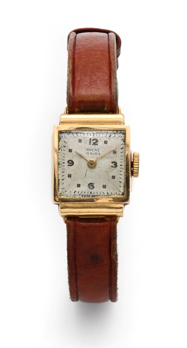 Anonimo svizzero - Orologio da polso a carica meccanica da donna di forma rettangolare in oro giallo 750/000