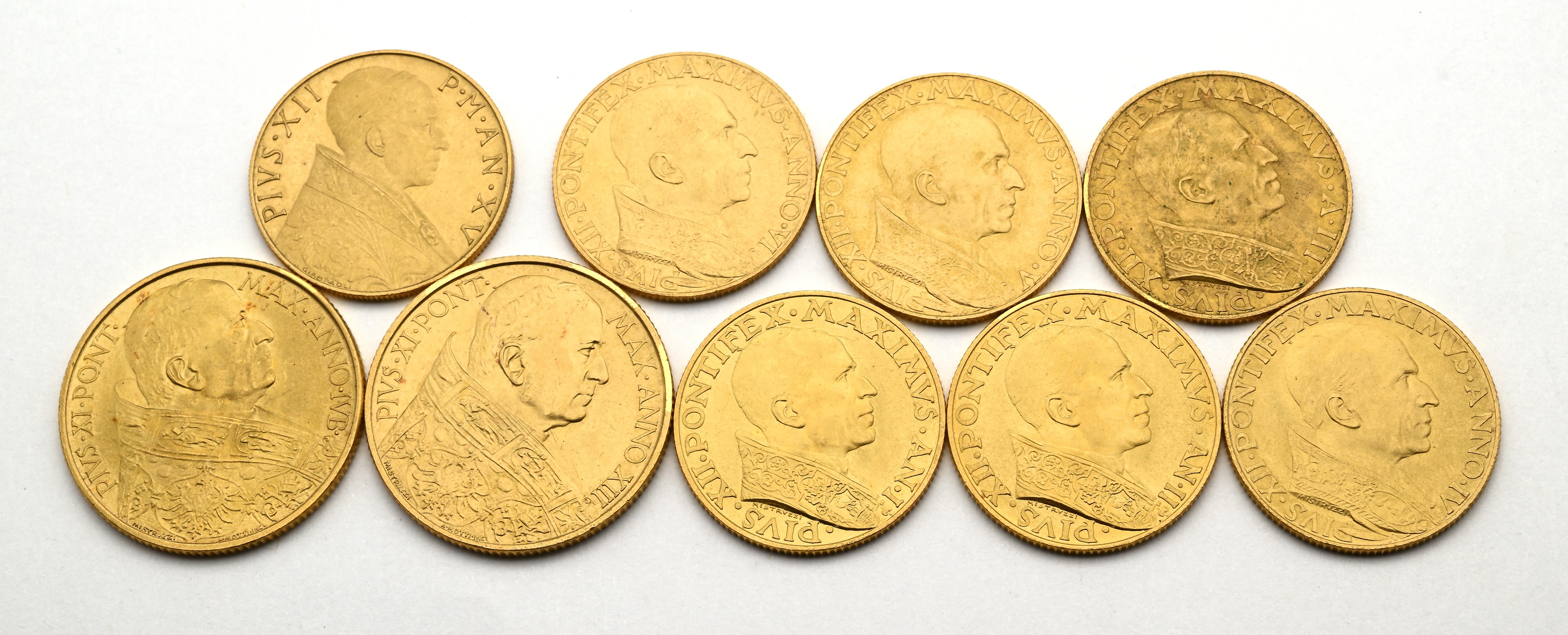 Lotto 9 Monete da 100 Lire 1933-34, 1934 Pio XI; 1939, 1940, 1941, 1942, 1943, 1944, 1953 (entro ...