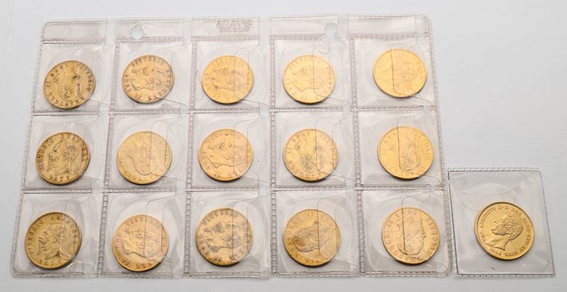 15 Monete da 20 Lire (1862, 1863, 1865, 1868, 1869, 1873 Milano, 1876, 1877, 1878) Vittorio Emanu...