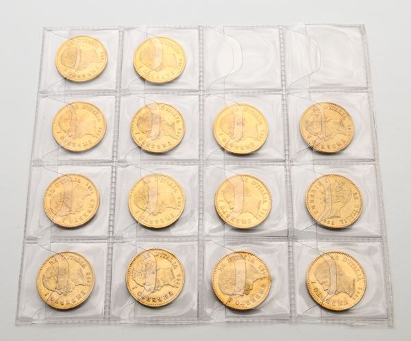 14 monete da 20 lire (1880, 1881 (3), 1882 (8), 1885 e 1888) Umberto I Regno d'Italia 