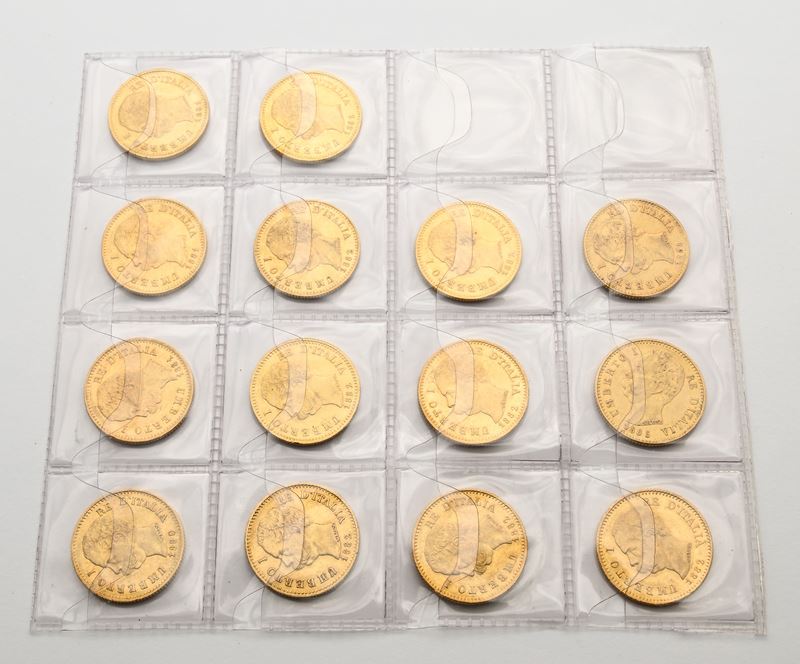 14 Monete da 20 Lire (1880, 1881 (3), 1882 (8), 1885 e 1888) Umberto i Regno D'italia