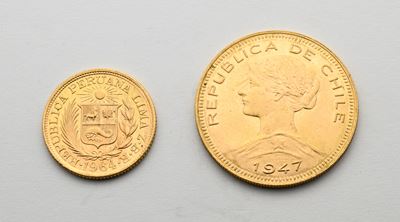 1 Libra 1964 Repubblica del Perù e 100 Pesos (10 Condores) 1947 Repubblica del Chile