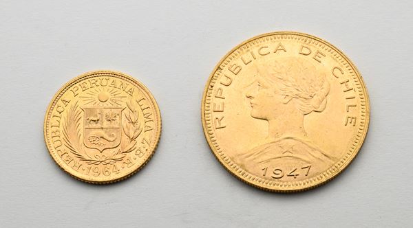 1 Libra 1964 Repubblica del Perù e 100 Pesos (10 Condores) 1947 Repubblica del Chile