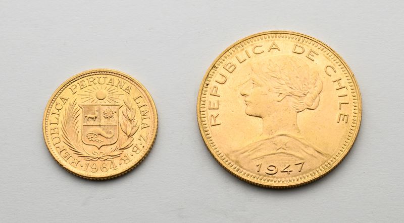 1 Libra 1964 Repubblica del Perù e 100 Pesos (10 Condores) 1947 Repubblica del Chile