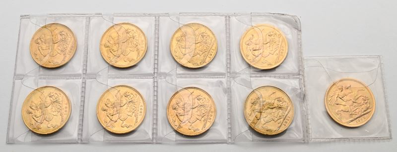 Lotto di 9 Sterline (1894, 1898, 1899, 1902 Sidney, 1906, 1911, 1911 Sidney, 1966 e 1968) Regno U...