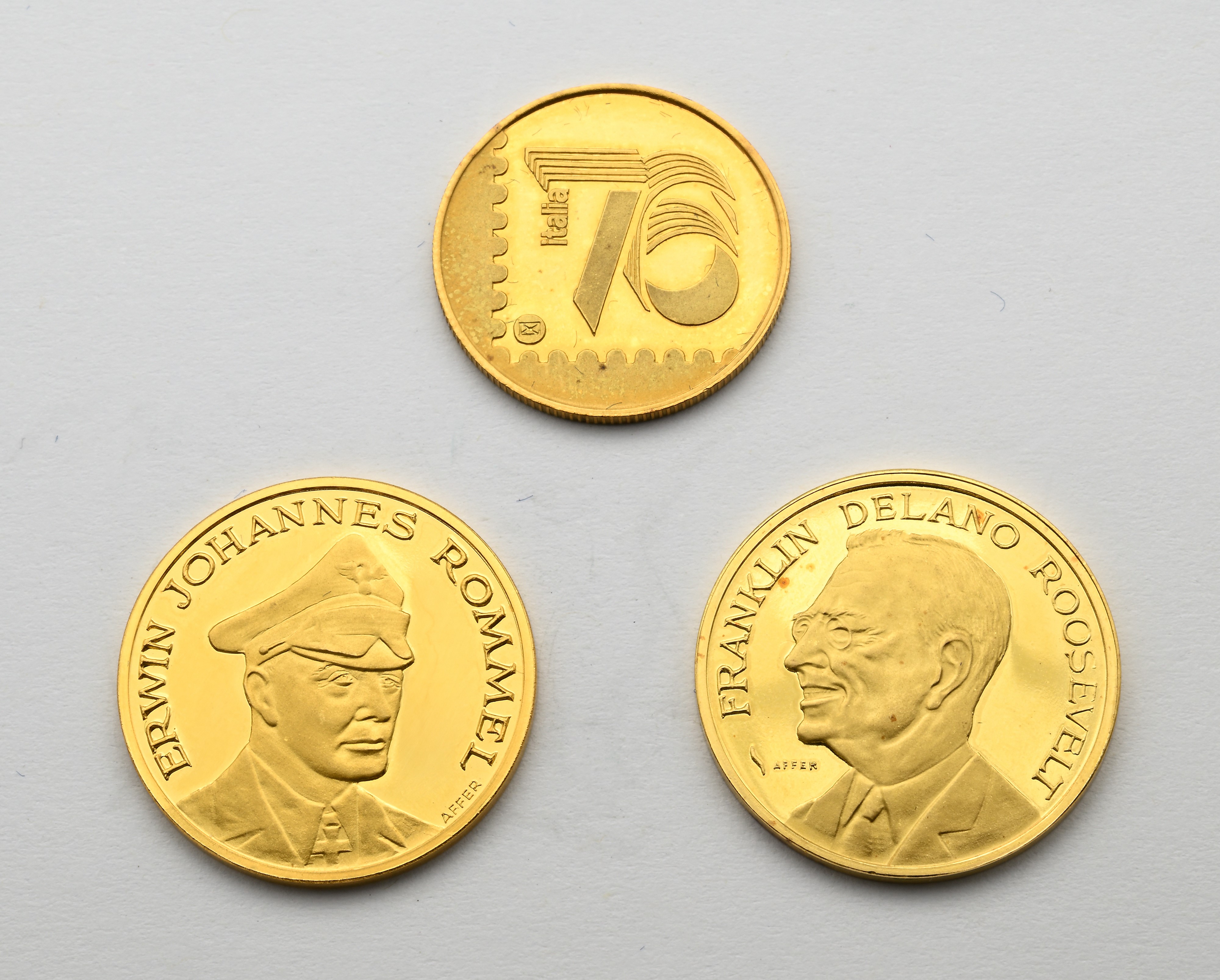 Lotto di 2 Medaglie in Oro Proof Enciclopedia Numismatica Internazionale (rommel e Roosevelt) e 1...