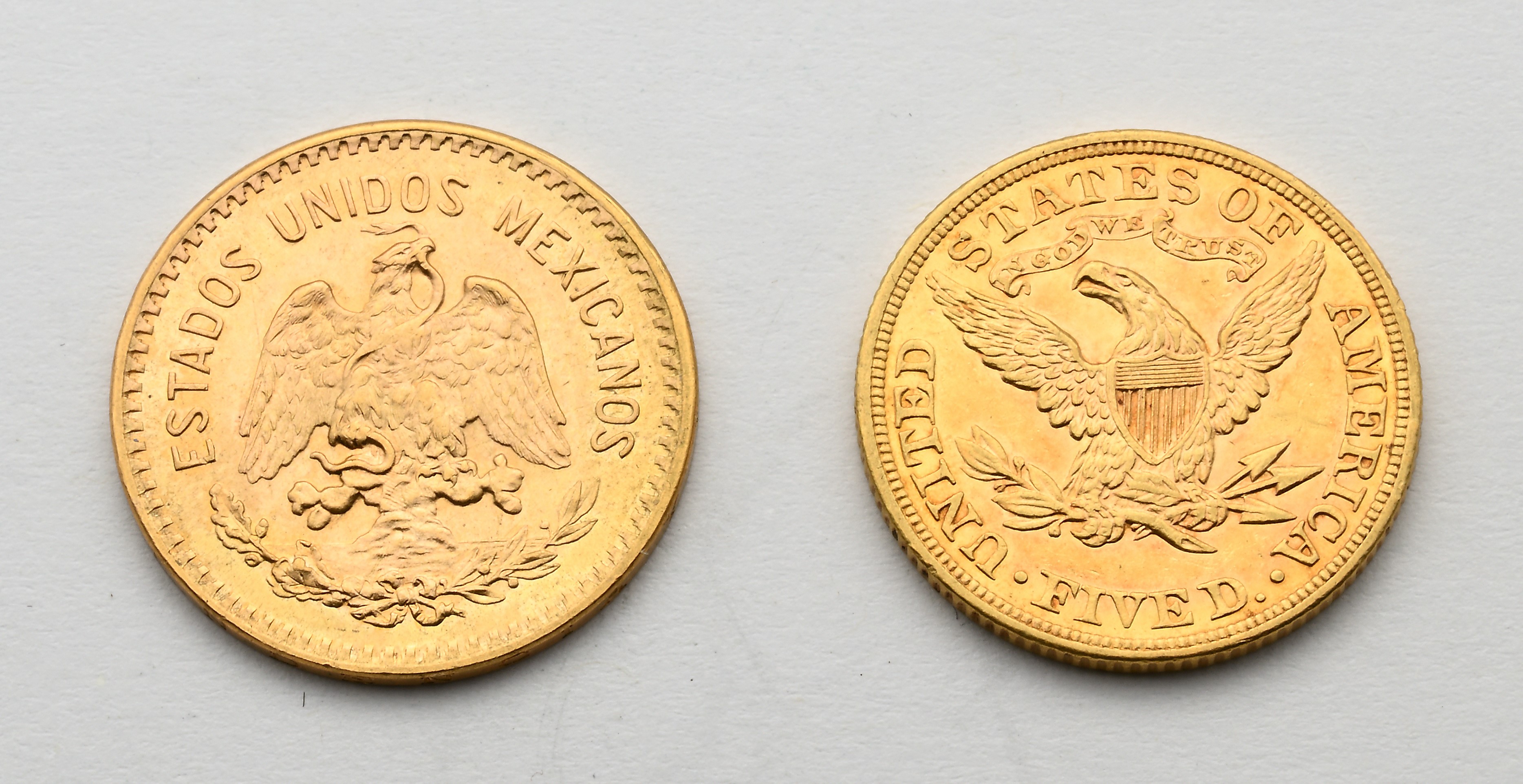 5 Dollari 1907 Usa e 10 Pesos 1959 Messico