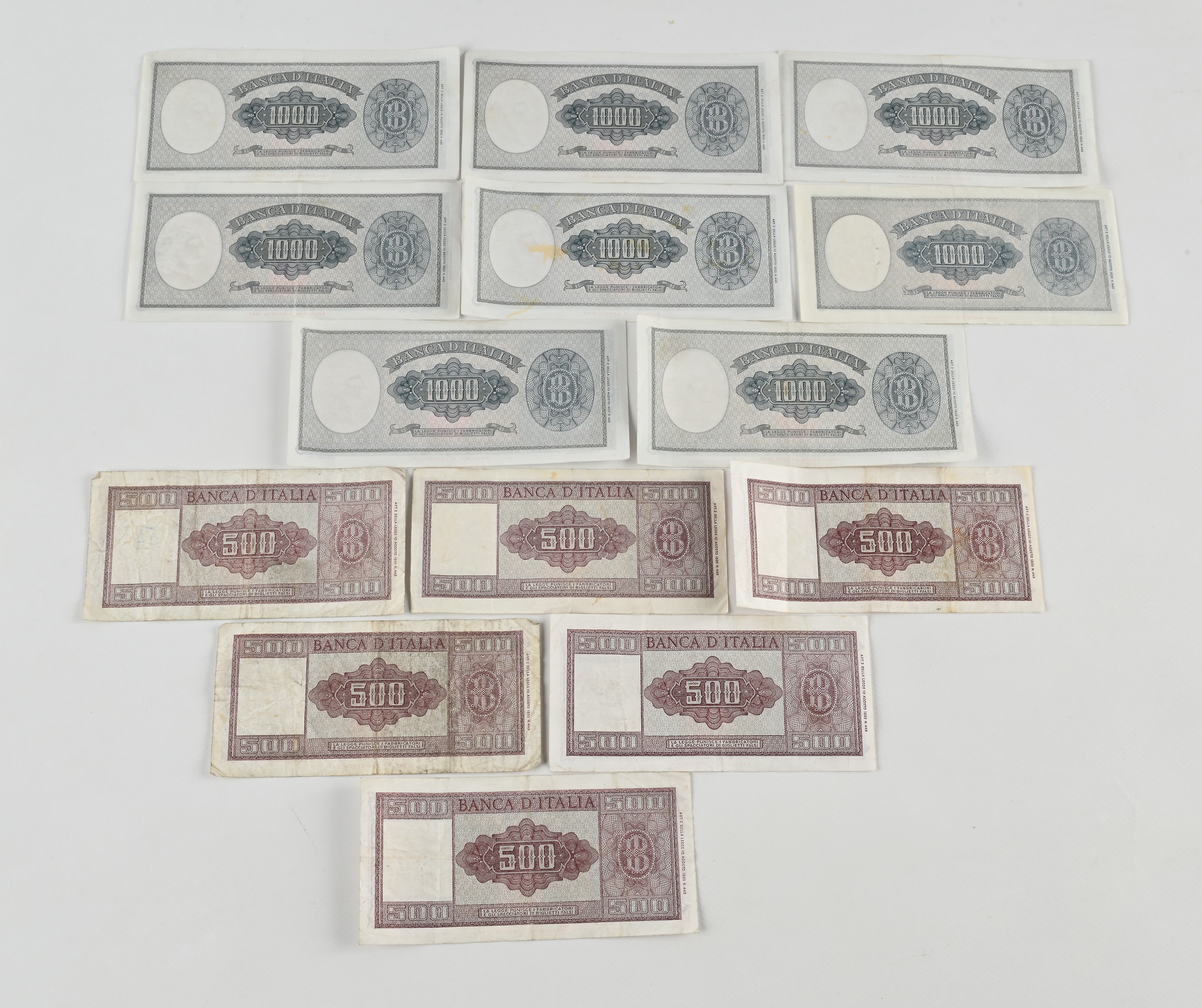 Lotto 8 Banconote 1.000 Lire Italia Ornata di Perle: 1 Decreto 14 e 16 Agosto 1947 Einaudi (20 Ma...