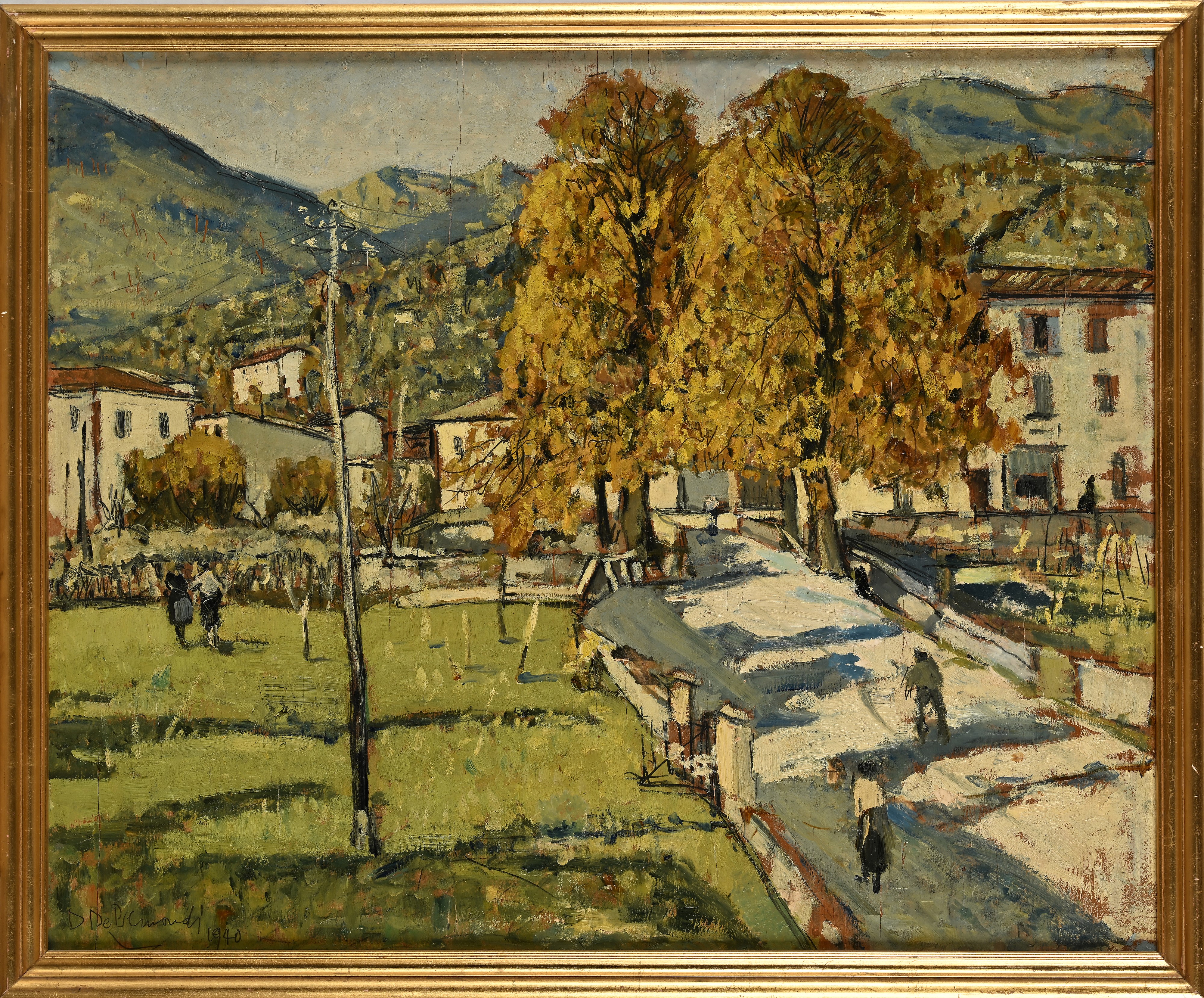 Domenico De Bernardi - Veduta di Paese in Collina