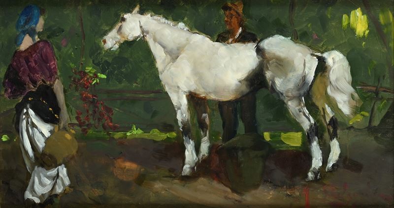 Alfredo del Sordo - Coppia di Contadini in Sosta con un Cavallo Bianco