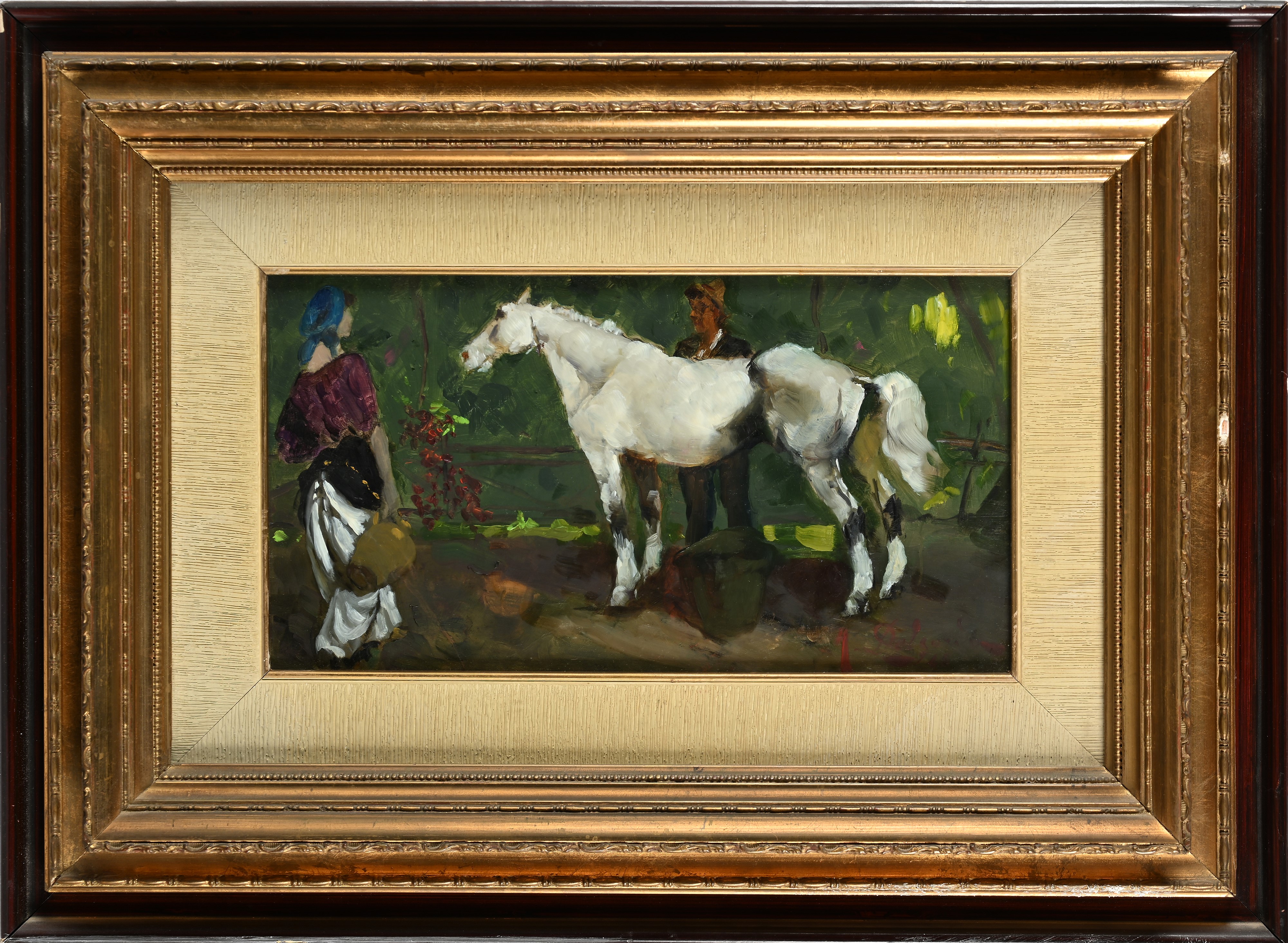 Alfredo del Sordo - Coppia di Contadini in Sosta con un Cavallo Bianco