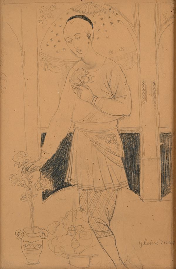 Viatka (Russia), studio di donna in interno con vasi di fiori